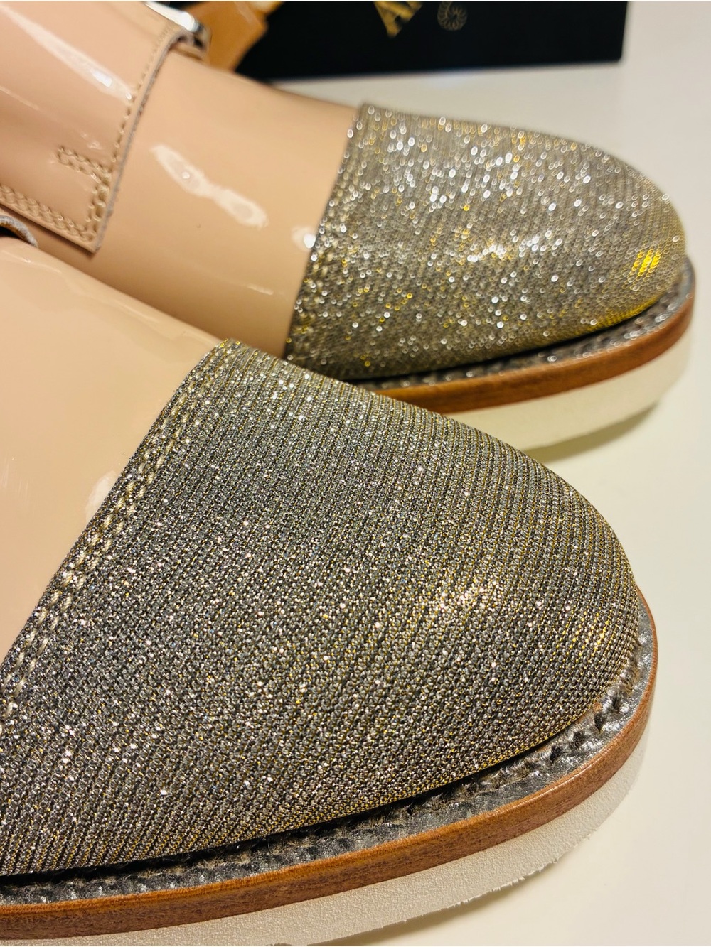 The Office of Angela Scott Mr. Sterling Double Monk Strap Nude Metallic Size 40 - Picture 11 of 12